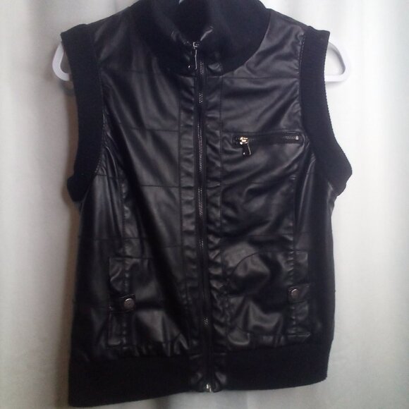 CCi Sono by Cavalini Vest Faux Leather Pockets Full Zip Black - Picture 16 of 16